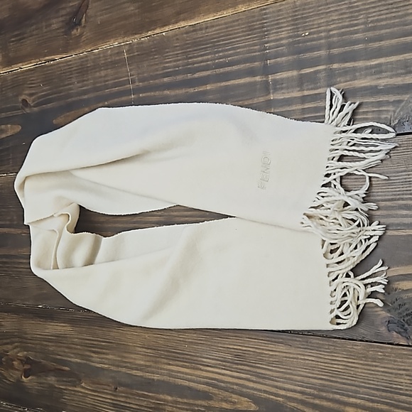 Fendi Cream Fringe Wool Scarf - Picture 1 of 5